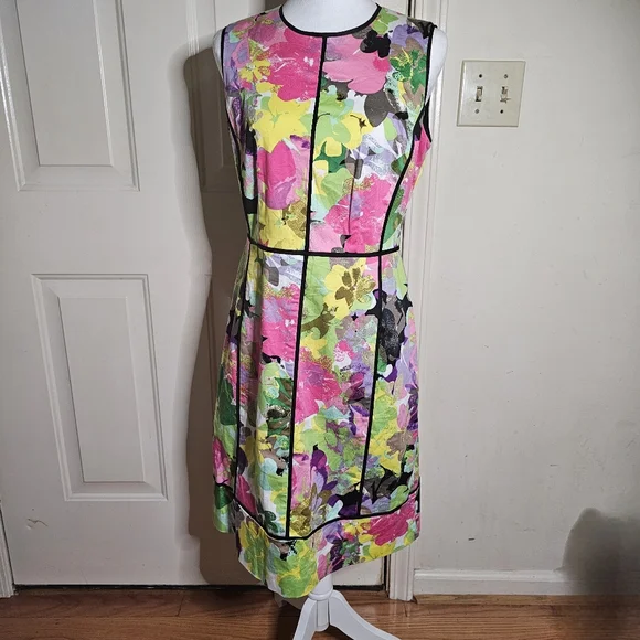 Calvin Klein 10 Green Pink Floral sheath dress Sleeveless Career Cocktail